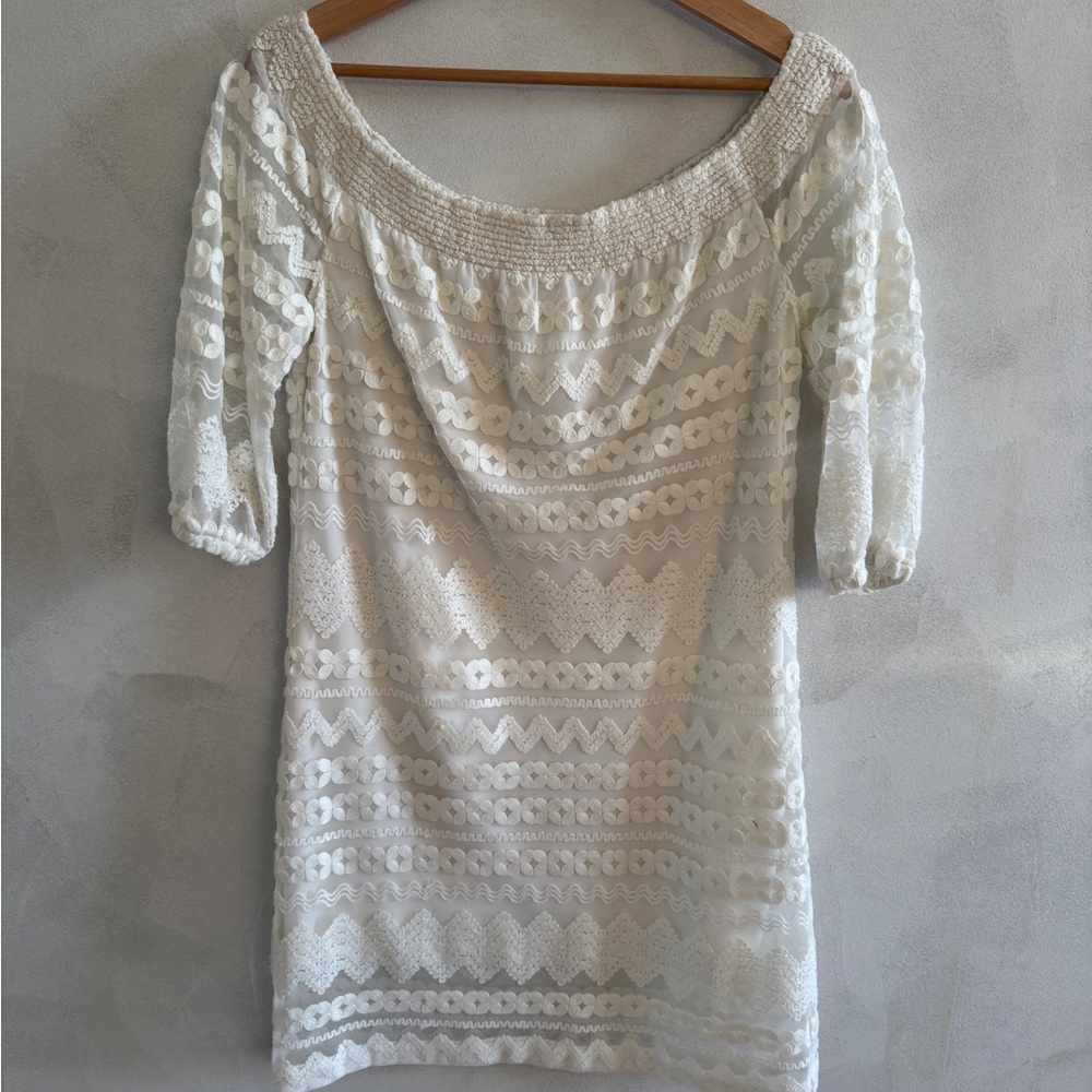 Trina Turk - Hoku Lace Embroidered Off the Shoulder Mini Dress - Size Small